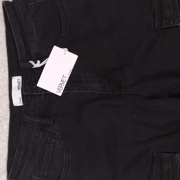 Vervet By Flying Monkey Black High Waist Straight Leg Colored Denim Cargo Jean - Picture 4 of 13